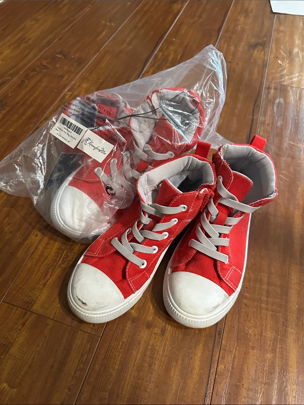 Red Canvas High Top Sneakers / Shoes with Zipper Converse-style Size 1 & 2